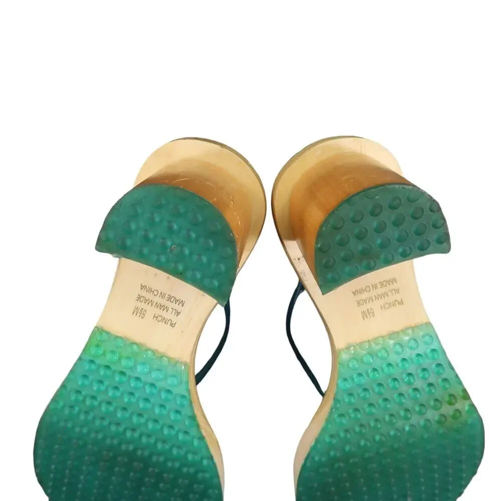 On Your Feet Womens 6.5 Sandals Retro 90's Y2k Block Heel Flip Flop Massage Blue